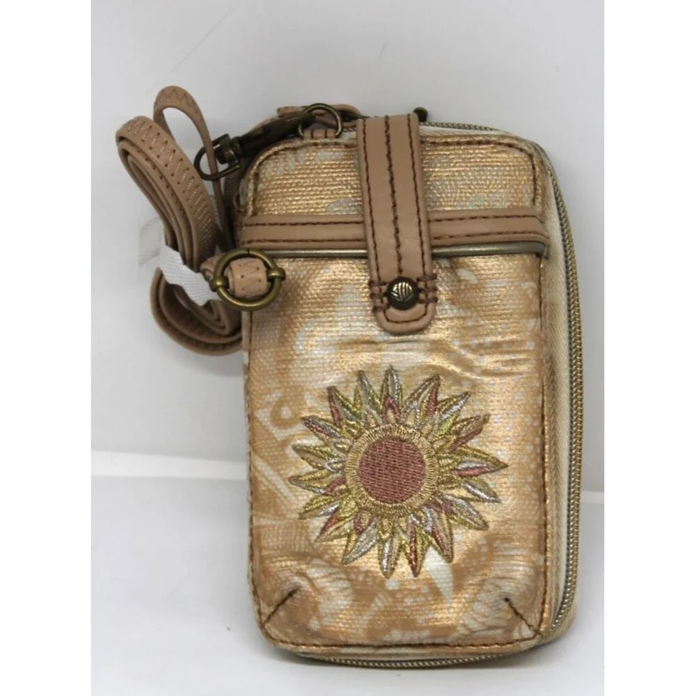 Sakroots Wallet/wristlet/cell phone purse w/Crossbody Strap Gold Celestial Sun